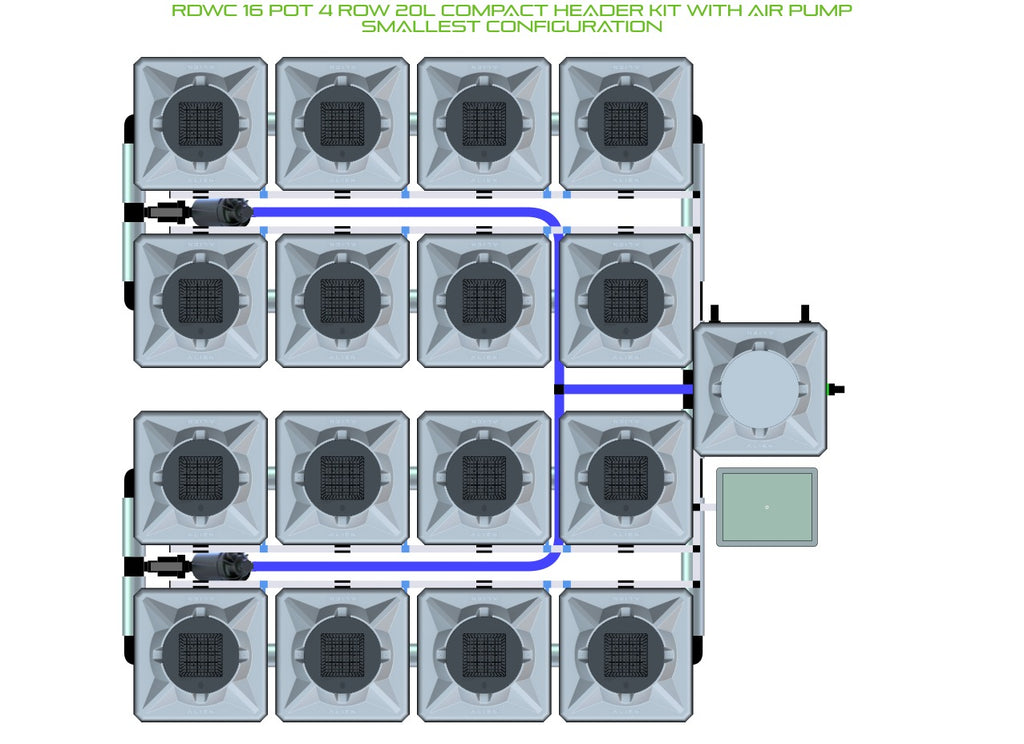 ALIEN Hydroponics RDWC 16 Pot 4 Row 20L Compact Header Kit with Air Pump product image 3