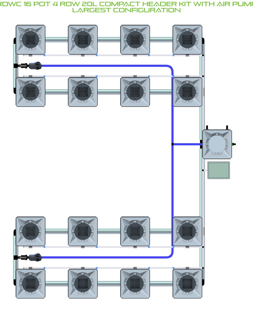 ALIEN Hydroponics RDWC 16 Pot 4 Row 20L Compact Header Kit with Air Pump product image 4