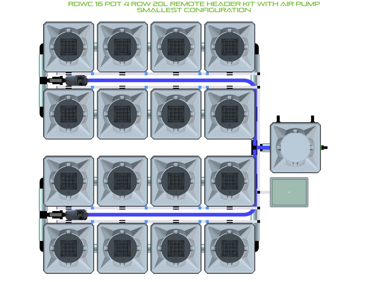 ALIEN Hydroponics RDWC 16 Pot 4 Row 20L Remote Header Kit with Air Pump product image 3