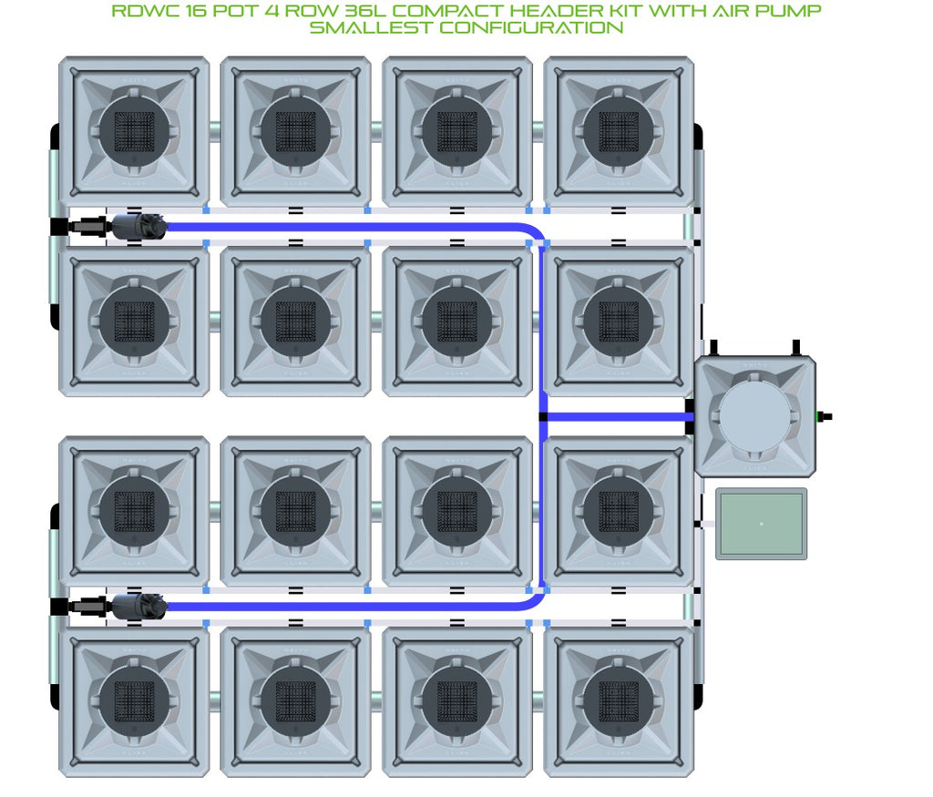 ALIEN Hydroponics RDWC 16 Pot 4 Row 36L Compact Header Kit with Air Pump product image 3