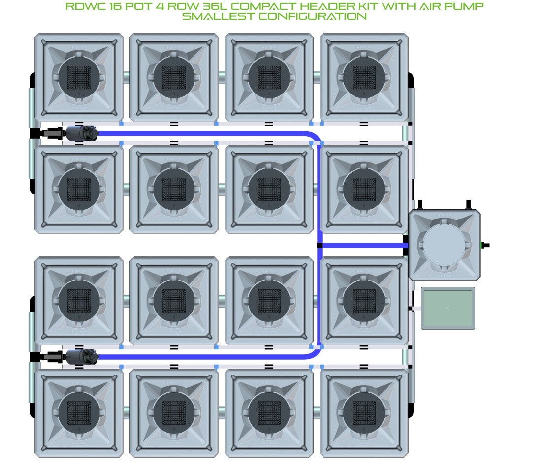 ALIEN Hydroponics RDWC 16 Pot 4 Row 36L Compact Header Kit with Air Pump product image 3