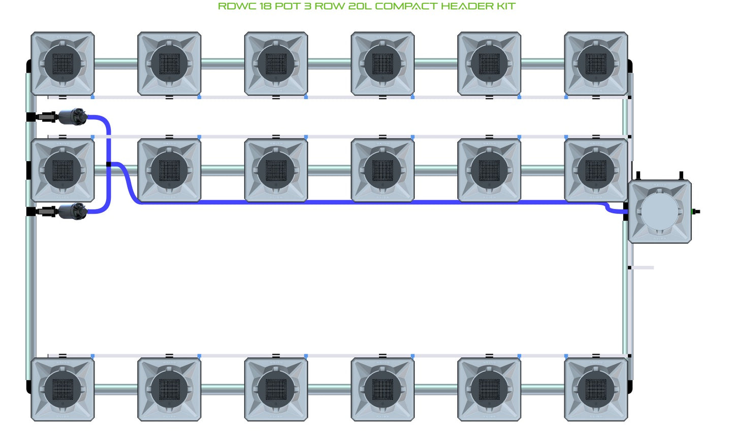 ALIEN Hydroponics RDWC 18 Pot 3 Row 20L Compact Header Kit product image 1