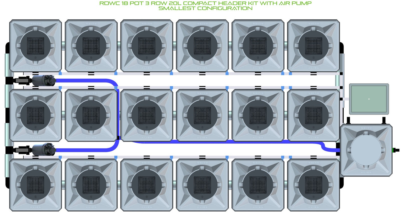 ALIEN Hydroponics RDWC 18 Pot 3 Row 20L Compact Header Kit with Air Pump product image 3