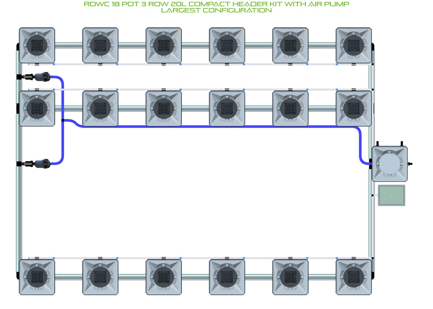 ALIEN Hydroponics RDWC 18 Pot 3 Row 20L Compact Header Kit with Air Pump product image 4
