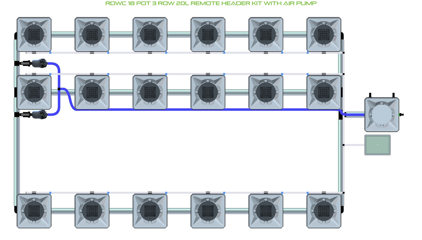 ALIEN Hydroponics RDWC 18 Pot 3 Row 20L Remote Header Kit with Air Pump product image 1