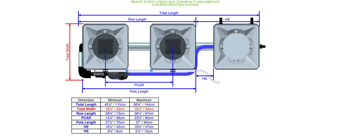 ALIEN Hydroponics RDWC 2 Pot 1 Row 20L Compact Header Kit product image 1