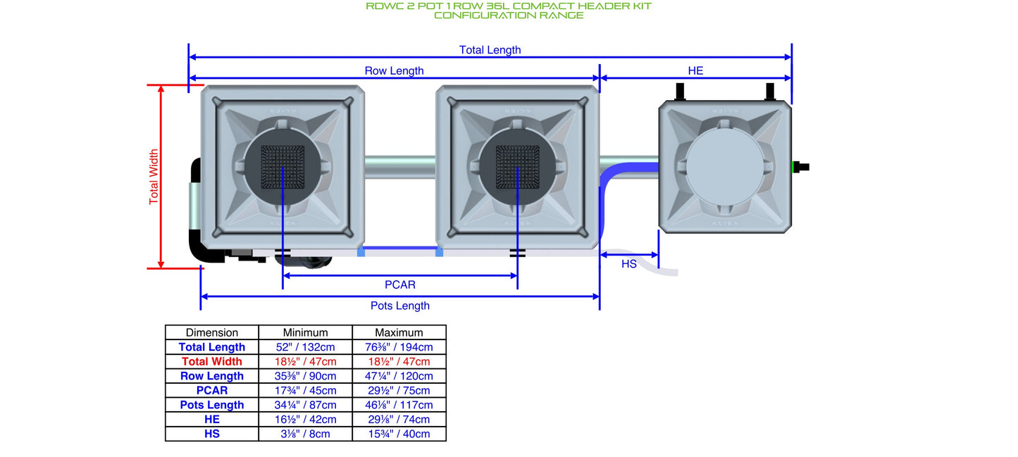 ALIEN Hydroponics RDWC 2 Pot 1 Row 36L Compact Header Kit product image 2