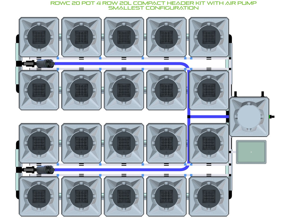 ALIEN Hydroponics RDWC 20 Pot 4 Row 20L Compact Header Kit with Air Pump product image 3