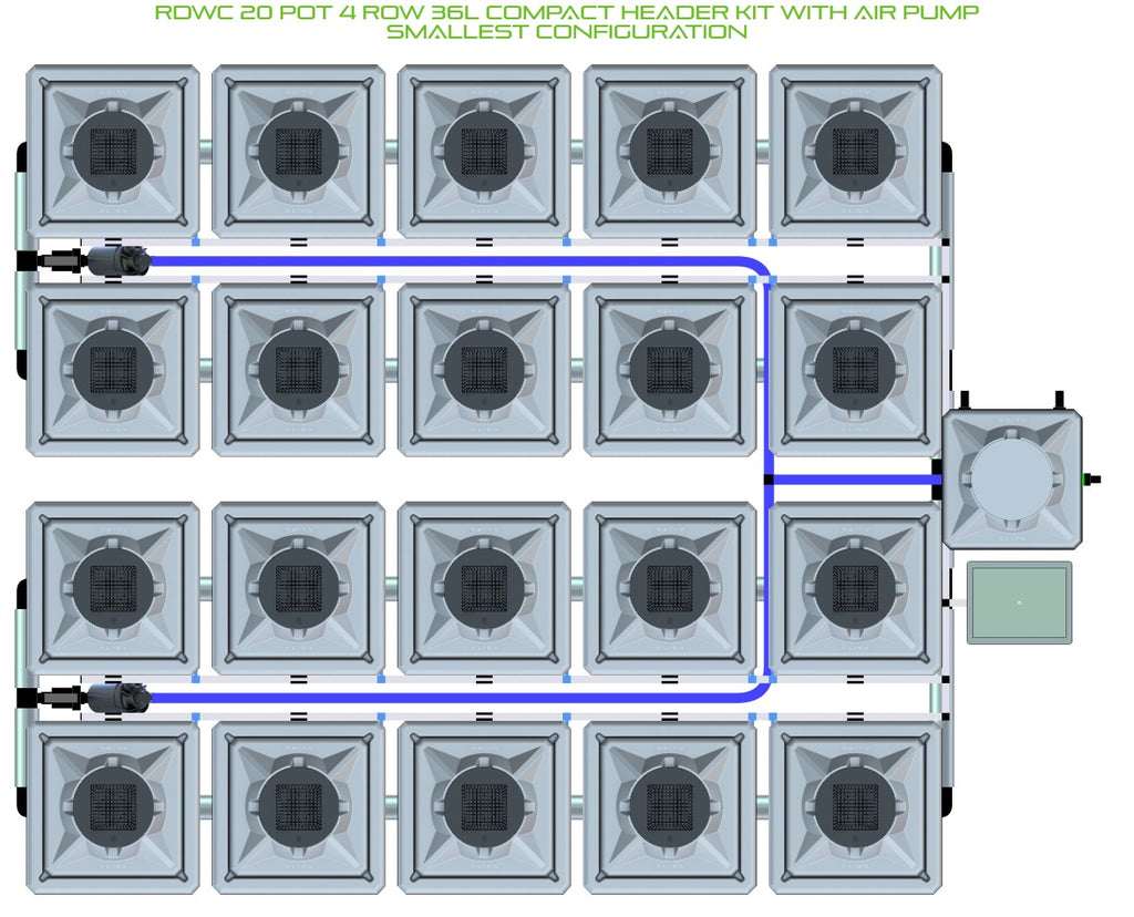 ALIEN Hydroponics RDWC 20 Pot 4 Row 36L Compact Header Kit with Air Pump product image 3