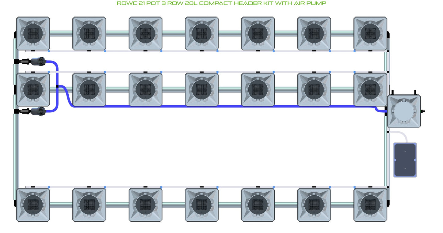ALIEN Hydroponics RDWC 21 Pot 3 Row 20L Compact Header Kit with Air Pump product image 1