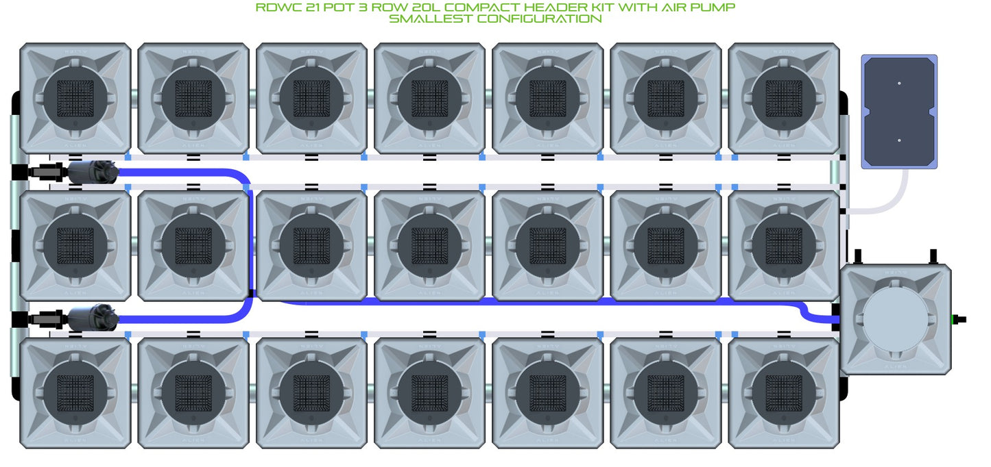 ALIEN Hydroponics RDWC 21 Pot 3 Row 20L Compact Header Kit with Air Pump product image 3