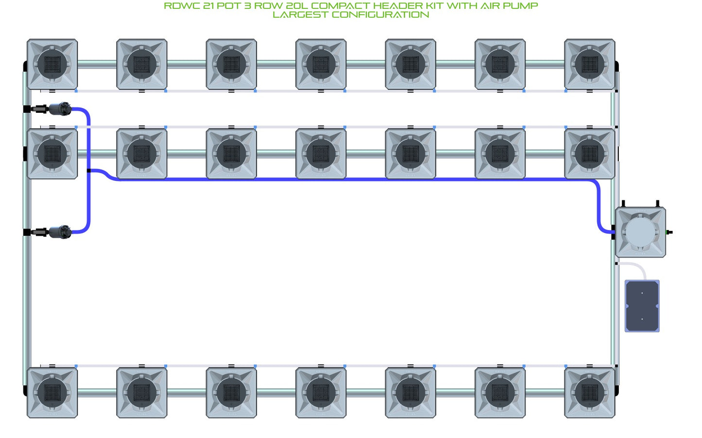 ALIEN Hydroponics RDWC 21 Pot 3 Row 20L Compact Header Kit with Air Pump product image 4