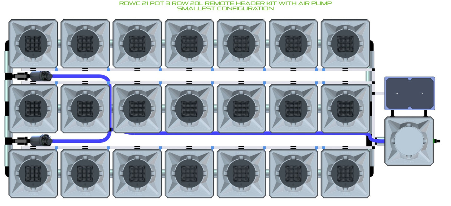 ALIEN Hydroponics RDWC 21 Pot 3 Row 20L Remote Header Kit with Air Pump product image 3