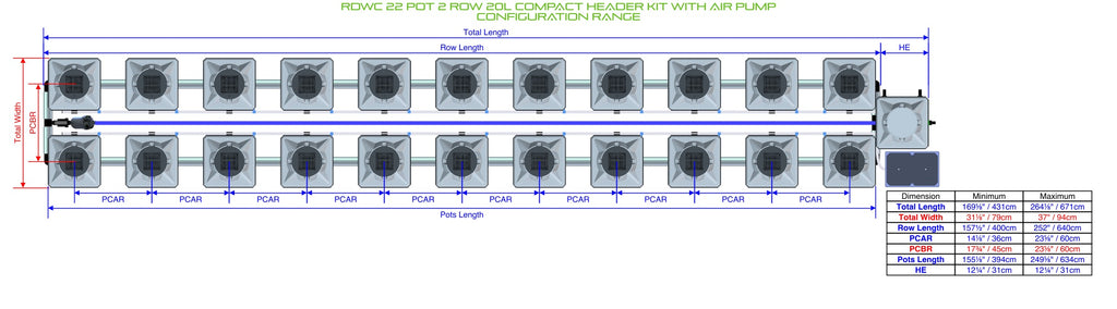 ALIEN Hydroponics RDWC 22 Pot 2 Row 20L Compact Header Kit with Air Pump product image 1