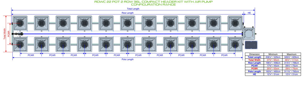 ALIEN Hydroponics RDWC 22 Pot 2 Row 36L Compact Header Kit with Air Pump product image 1