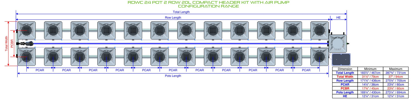 ALIEN Hydroponics RDWC 24 Pot 2 Row 20L Compact Header Kit with Air Pump product image 1
