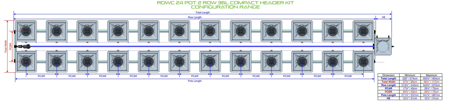 ALIEN Hydroponics RDWC 24 Pot 2 Row 36L Compact Header Kit product image 1