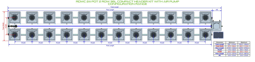 ALIEN Hydroponics RDWC 24 Pot 2 Row 36L Compact Header Kit with Air Pump product image 1