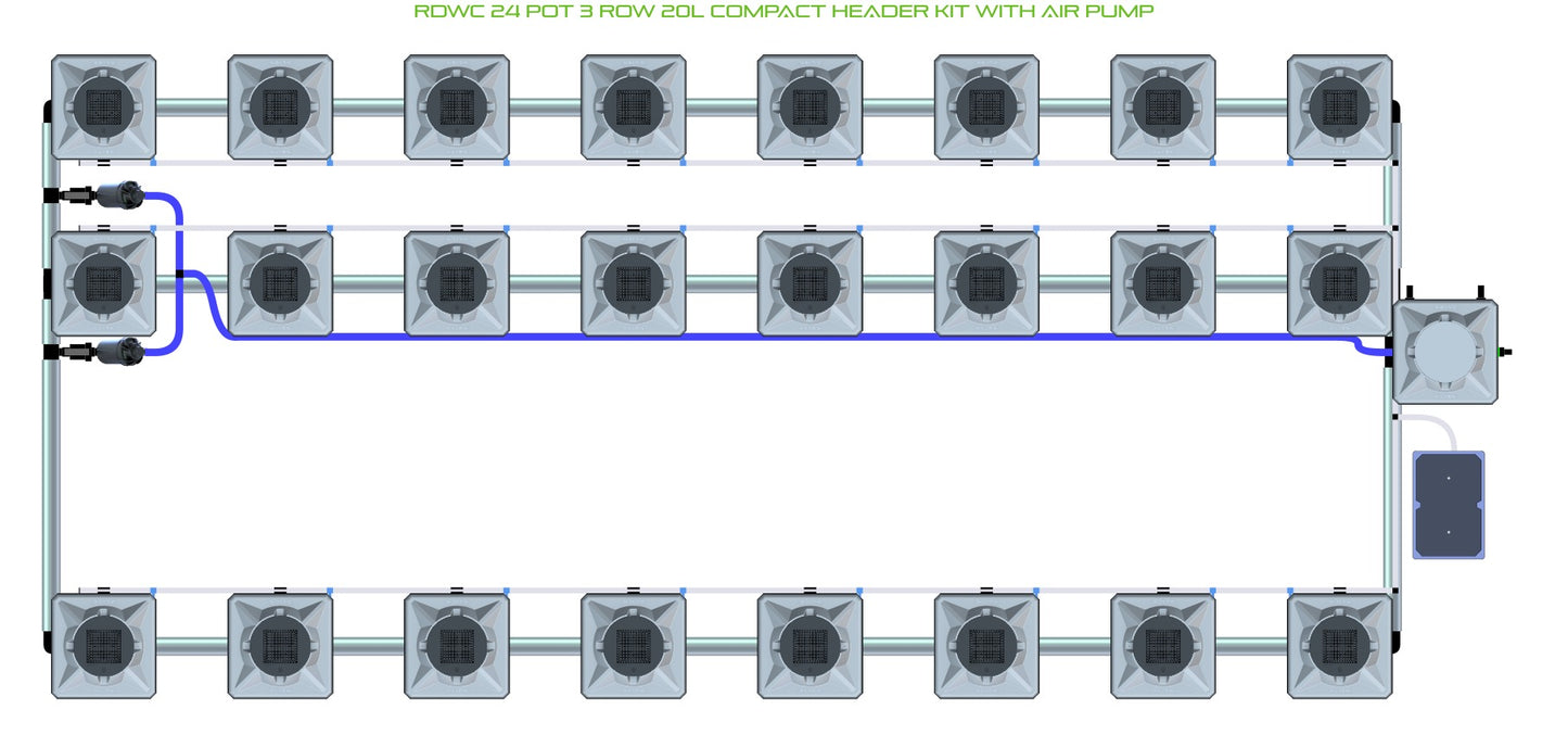 ALIEN Hydroponics RDWC 24 Pot 3 Row 20L Compact Header Kit with Air Pump product image 1