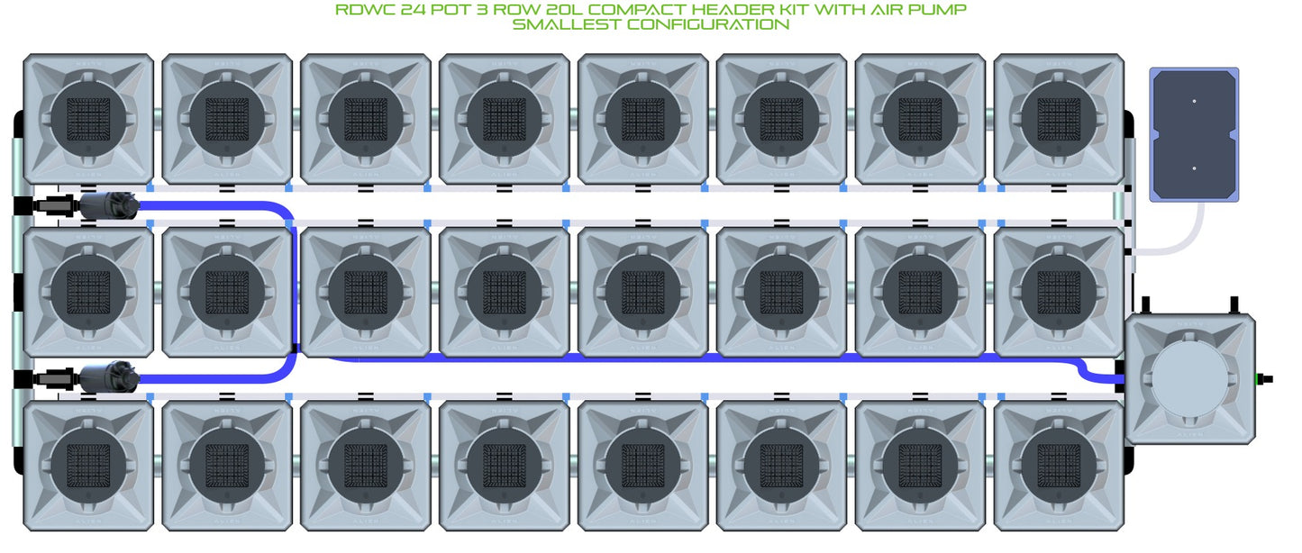 ALIEN Hydroponics RDWC 24 Pot 3 Row 20L Compact Header Kit with Air Pump product image 3