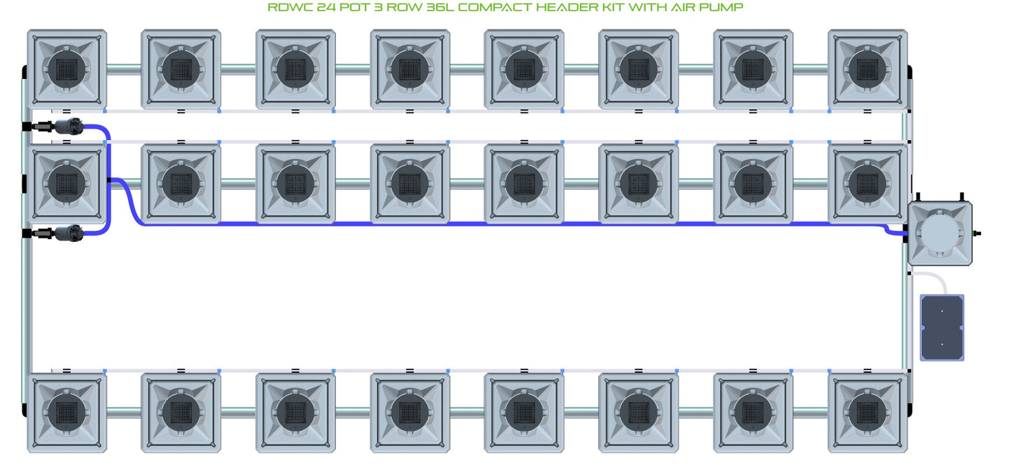 ALIEN Hydroponics RDWC 24 Pot 3 Row 36L Compact Header Kit with Air Pump product image 1