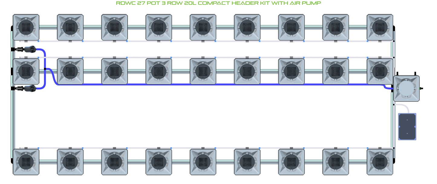 ALIEN Hydroponics RDWC 27 Pot 3 Row 20L Compact Header Kit with Air Pump product image 1