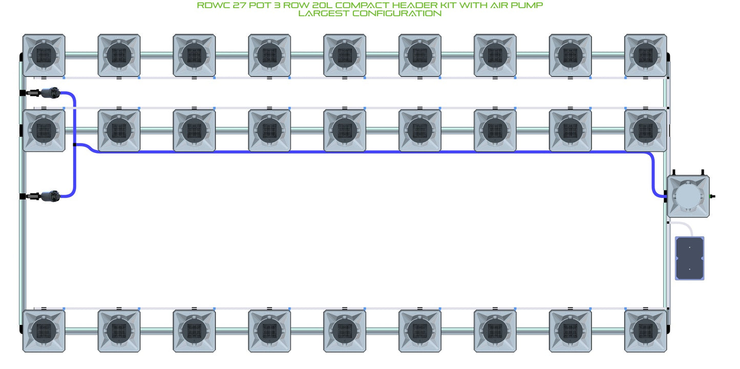 ALIEN Hydroponics RDWC 27 Pot 3 Row 20L Compact Header Kit with Air Pump product image 4