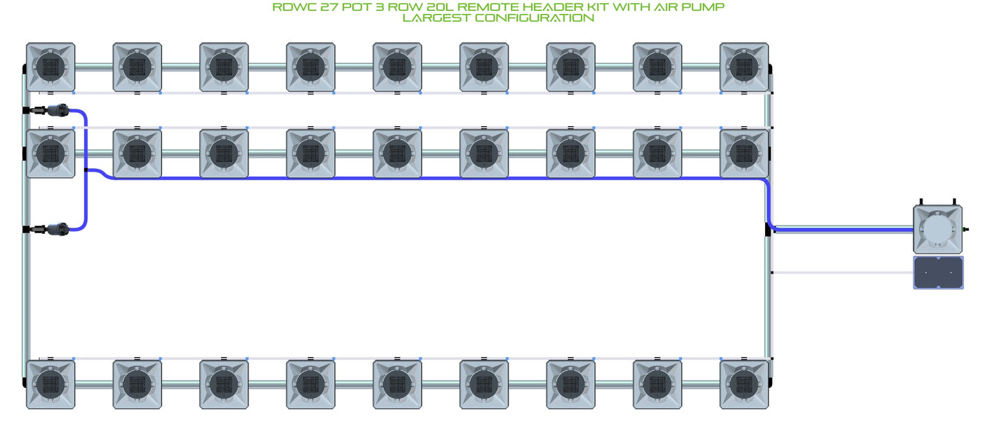 ALIEN Hydroponics RDWC 27 Pot 3 Row 20L Remote Header Kit with Air Pump product image 4