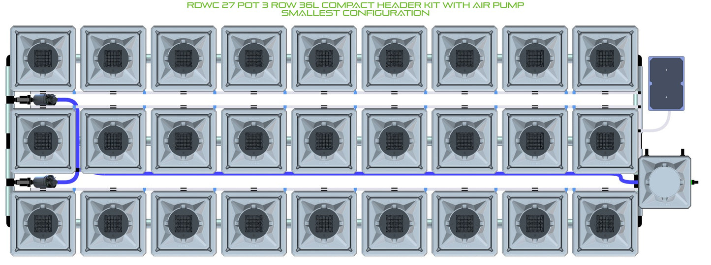 ALIEN Hydroponics RDWC 27 Pot 3 Row 36L Compact Header Kit with Air Pump product image 3