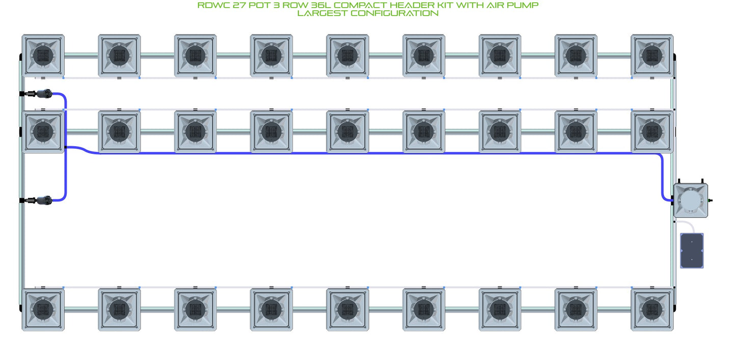 ALIEN Hydroponics RDWC 27 Pot 3 Row 36L Compact Header Kit with Air Pump product image 4