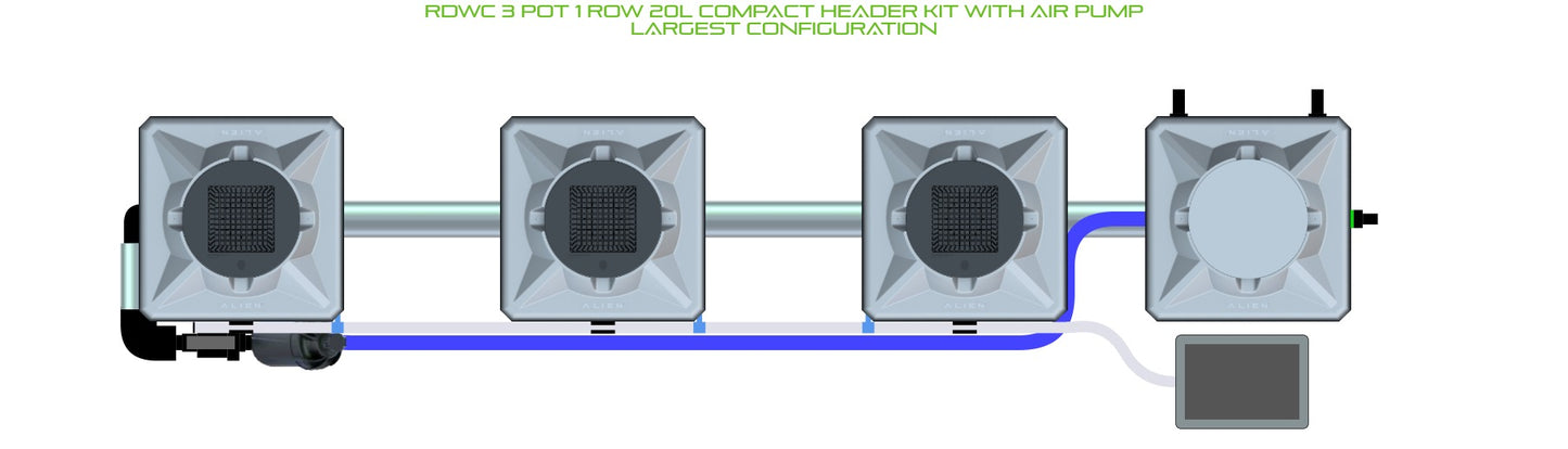 ALIEN Hydroponics RDWC 3 Pot 1 Row 20L Compact Header Kit with Air Pump product image 4