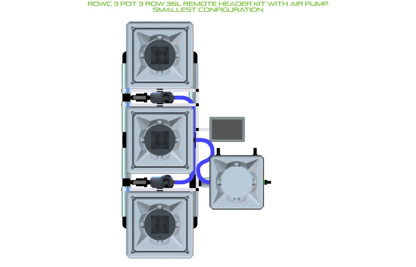 ALIEN Hydroponics RDWC 3 Pot 3 Row 36L Remote Header Kit with Air Pump product image 3