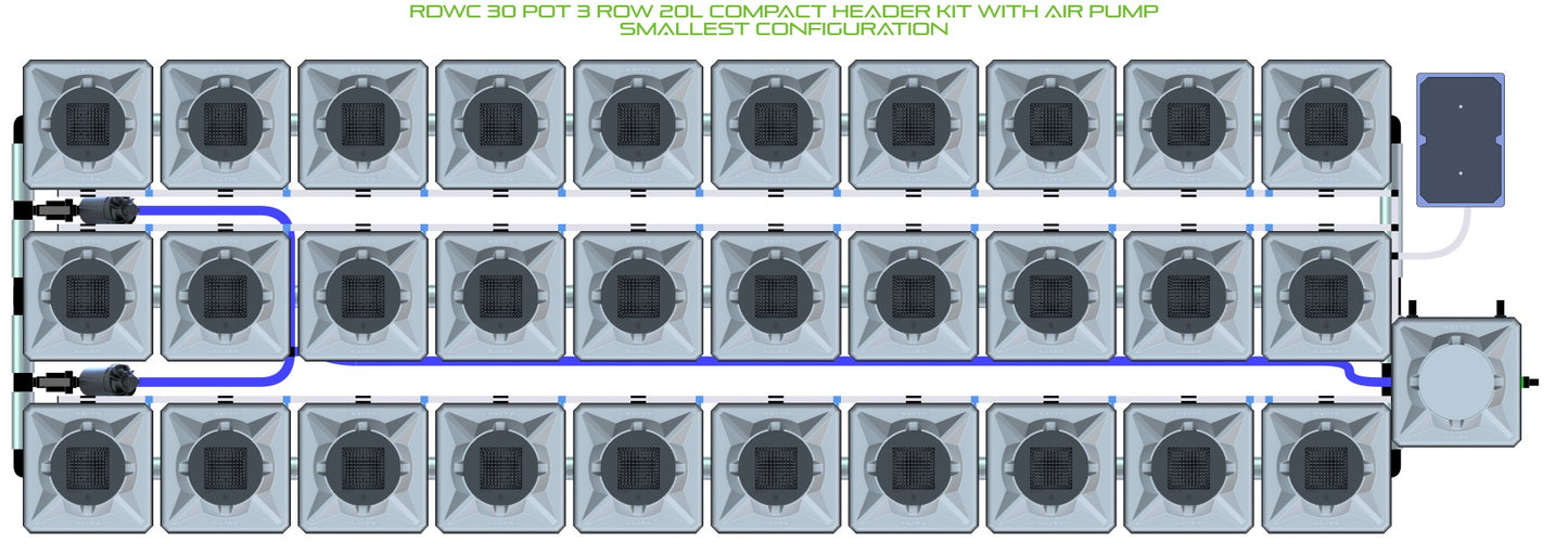 ALIEN Hydroponics RDWC 30 Pot 3 Row 20L Compact Header Kit with Air Pump product image 3