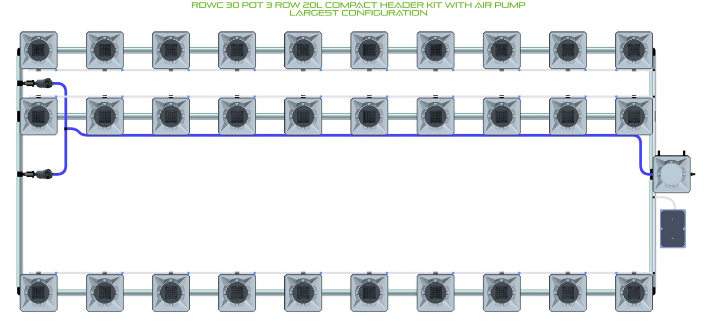 ALIEN Hydroponics RDWC 30 Pot 3 Row 20L Compact Header Kit with Air Pump product image 4