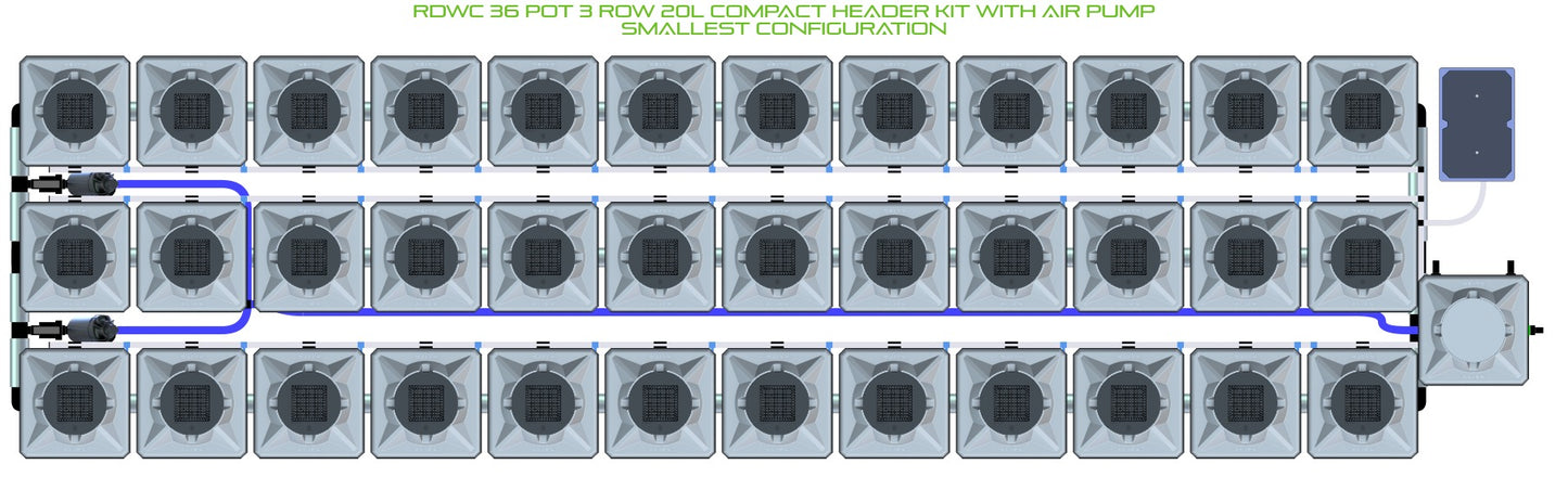ALIEN Hydroponics RDWC 36 Pot 3 Row 20L Compact Header Kit with Air Pump product image 3