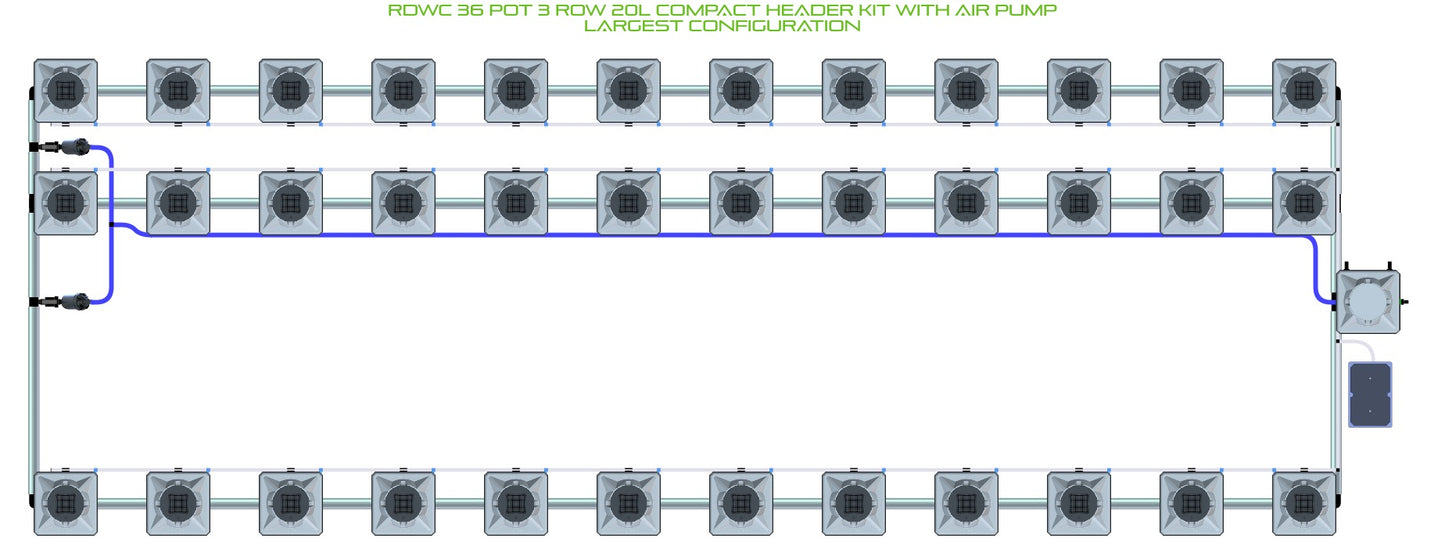 ALIEN Hydroponics RDWC 36 Pot 3 Row 20L Compact Header Kit with Air Pump product image 4