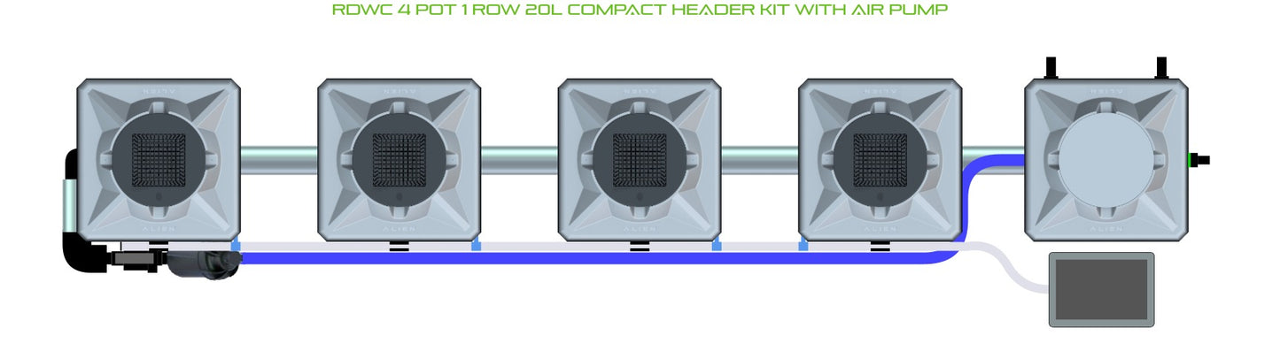 ALIEN Hydroponics RDWC 4 Pot 1 Row 20L Compact Header Kit with Air Pump product image 2