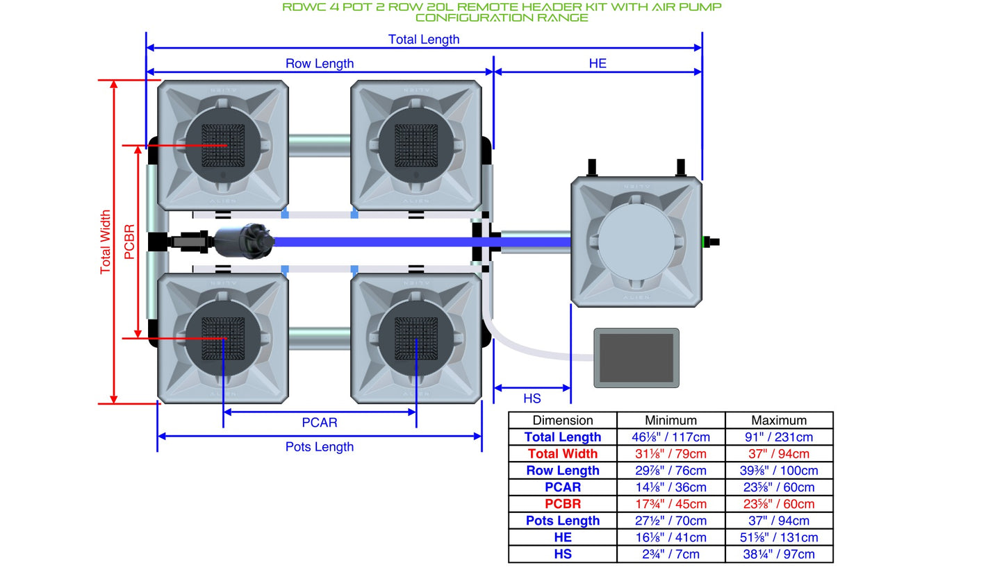 ALIEN Hydroponics RDWC 4 Pot 2 Row 20L Remote Header Kit with Air Pump product image 2