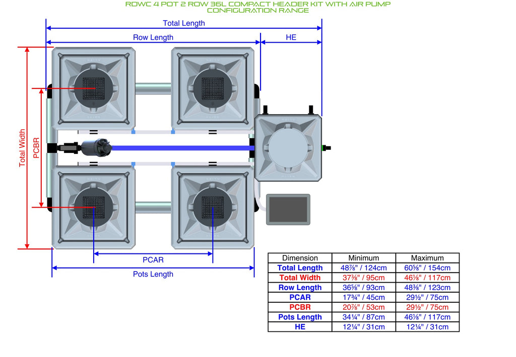 ALIEN Hydroponics RDWC 4 Pot 2 Row 36L Compact Header Kit with Air Pump product image 2
