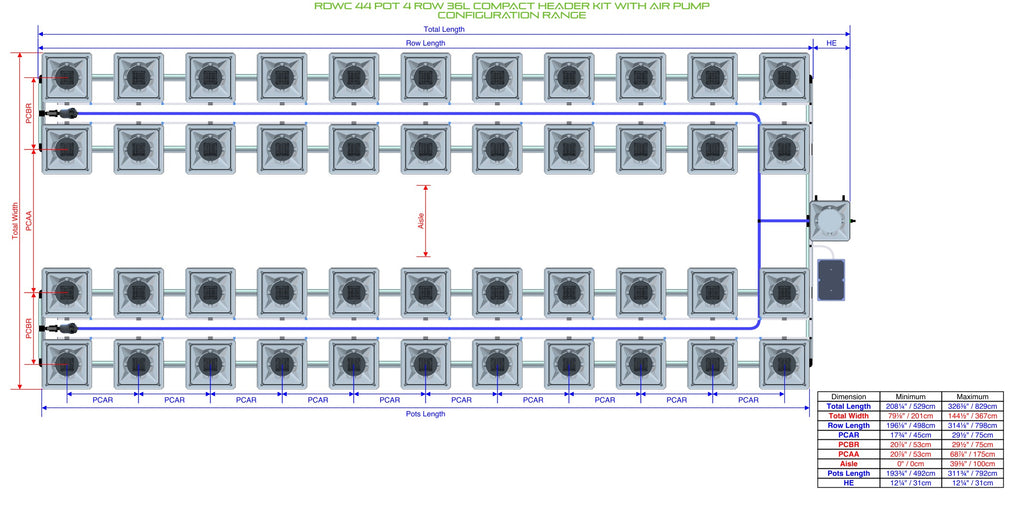 ALIEN Hydroponics RDWC 44 Pot 4 Row 36L Compact Header Kit with Air Pump product image 2
