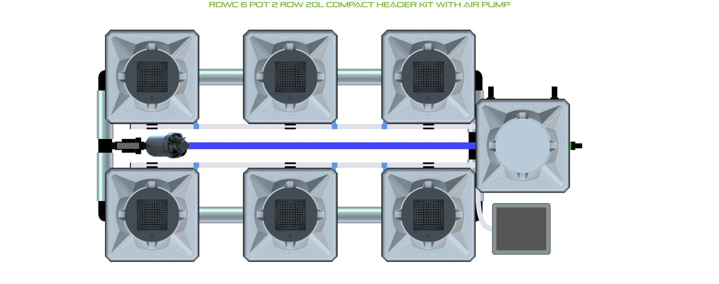 ALIEN Hydroponics RDWC 6 Pot 2 Row 20L Compact Header Kit with Air Pump product image 1