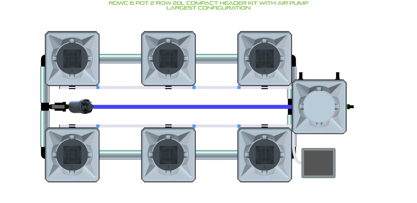 ALIEN Hydroponics RDWC 6 Pot 2 Row 20L Compact Header Kit with Air Pump product image 4