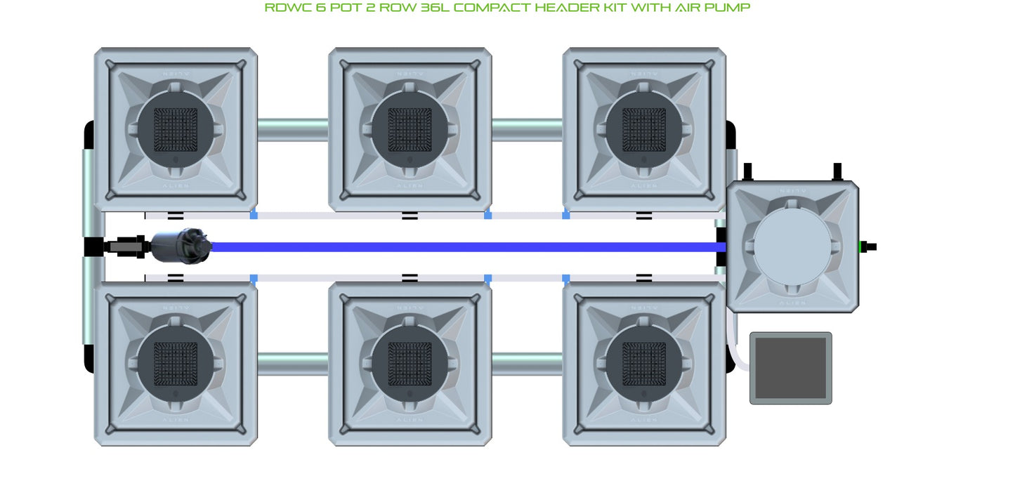 ALIEN Hydroponics RDWC 6 Pot 2 Row 36L Compact Header Kit with Air Pump product image 1
