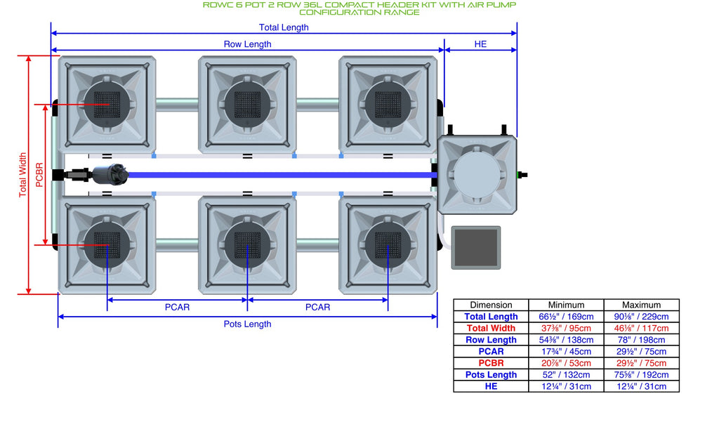 ALIEN Hydroponics RDWC 6 Pot 2 Row 36L Compact Header Kit with Air Pump product image 2