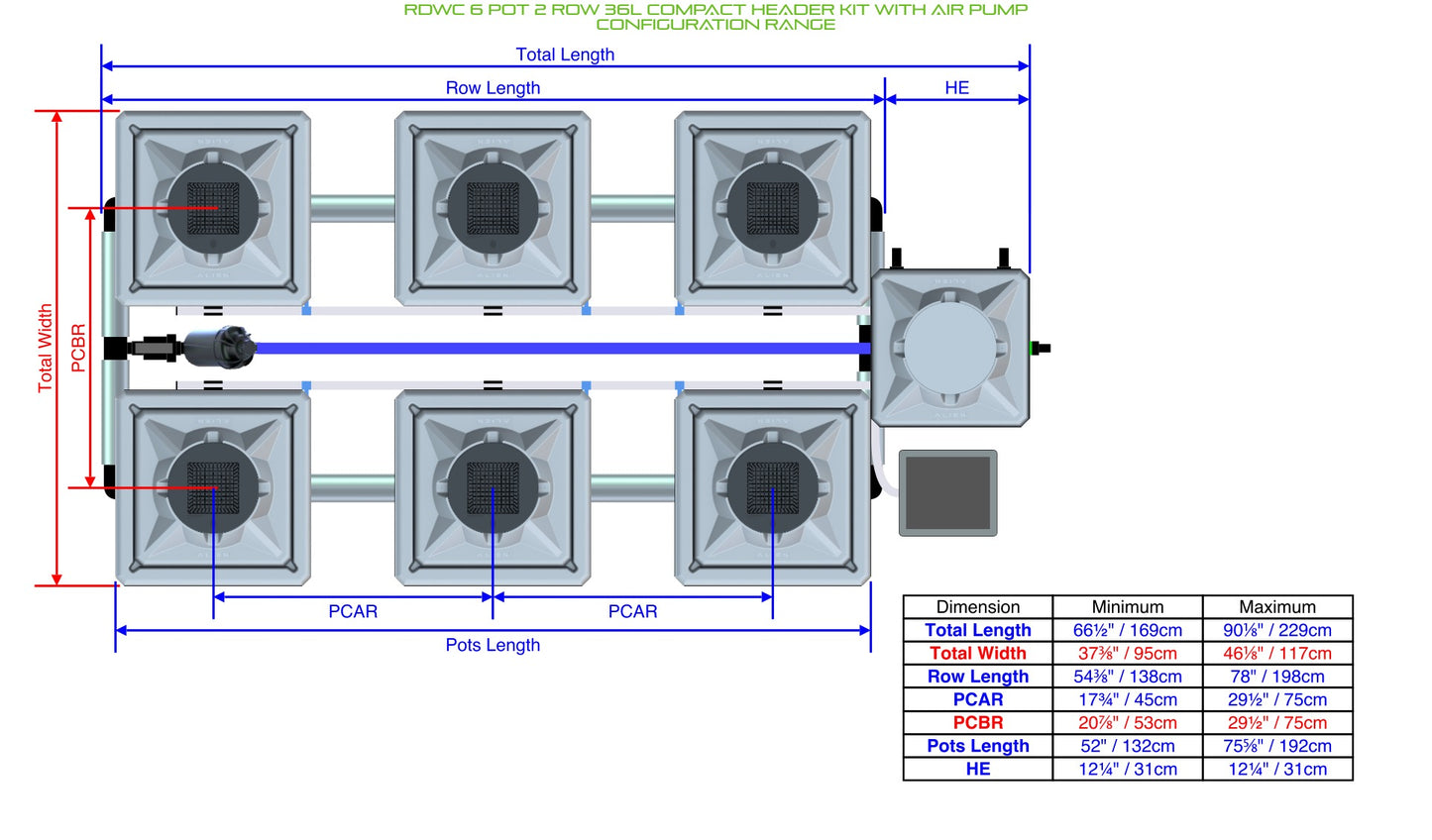 ALIEN Hydroponics RDWC 6 Pot 2 Row 36L Compact Header Kit with Air Pump product image 2