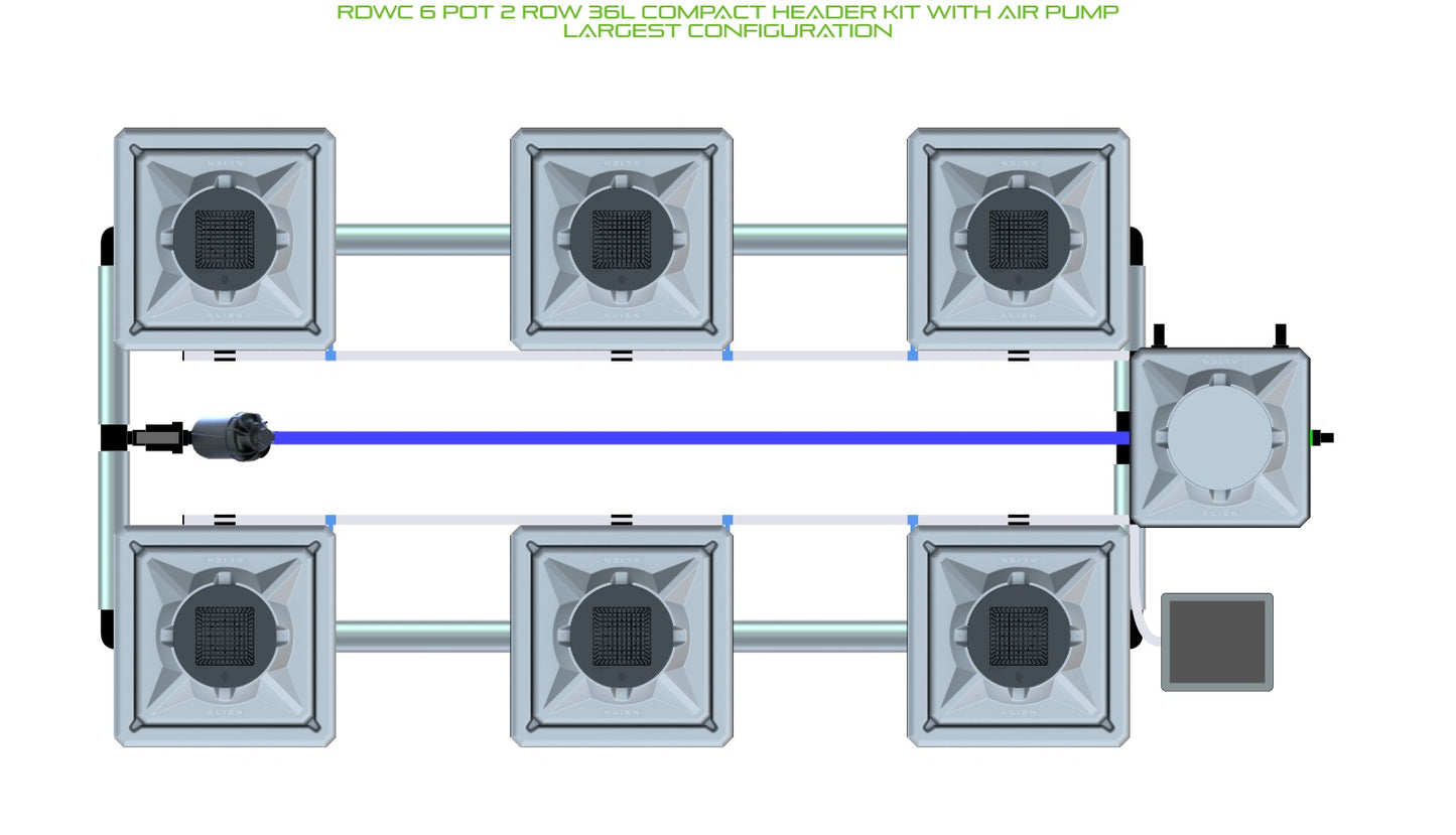ALIEN Hydroponics RDWC 6 Pot 2 Row 36L Compact Header Kit with Air Pump product image 4