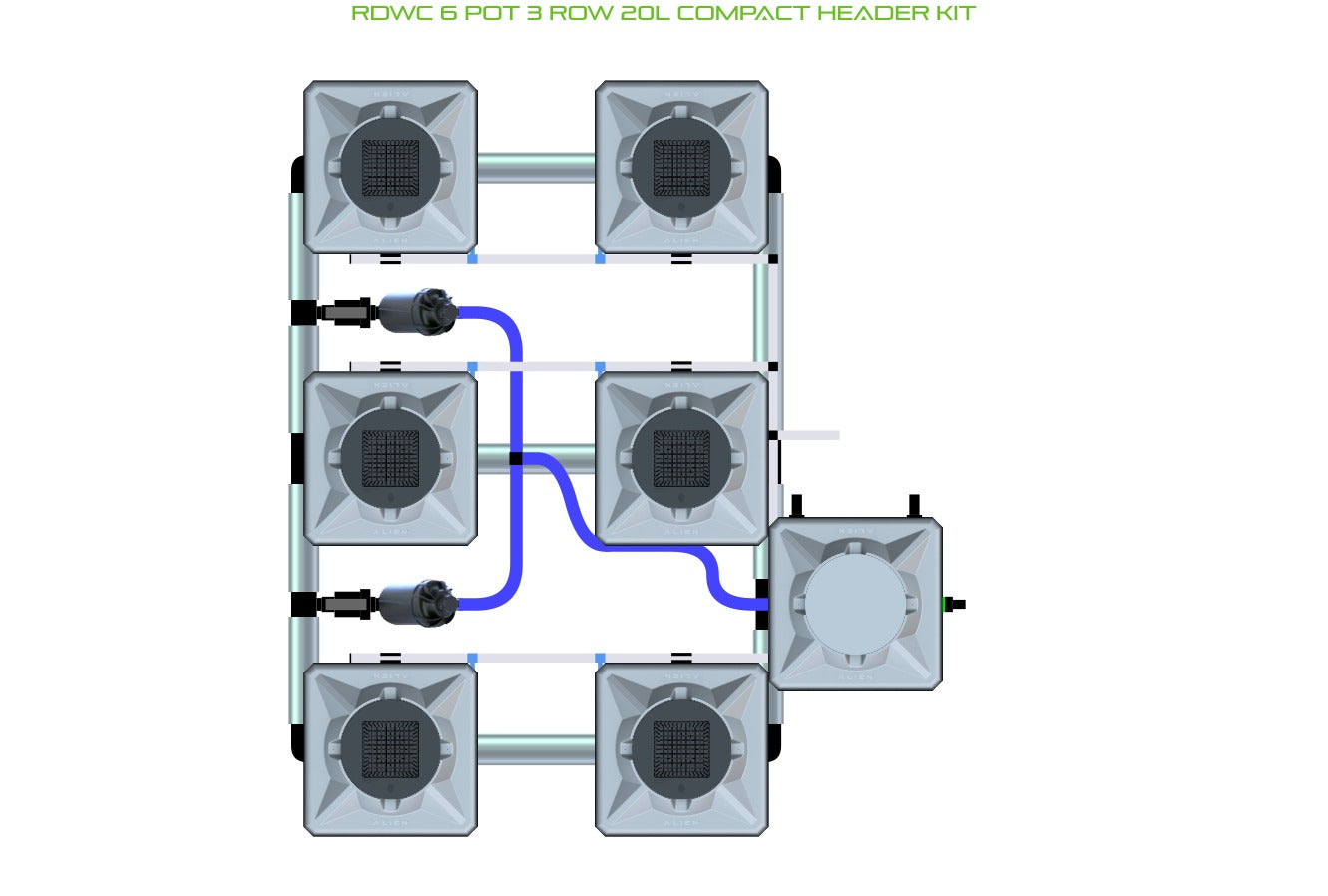 ALIEN Hydroponics RDWC 6 Pot 3 Row 20L Compact Header Kit product image 1