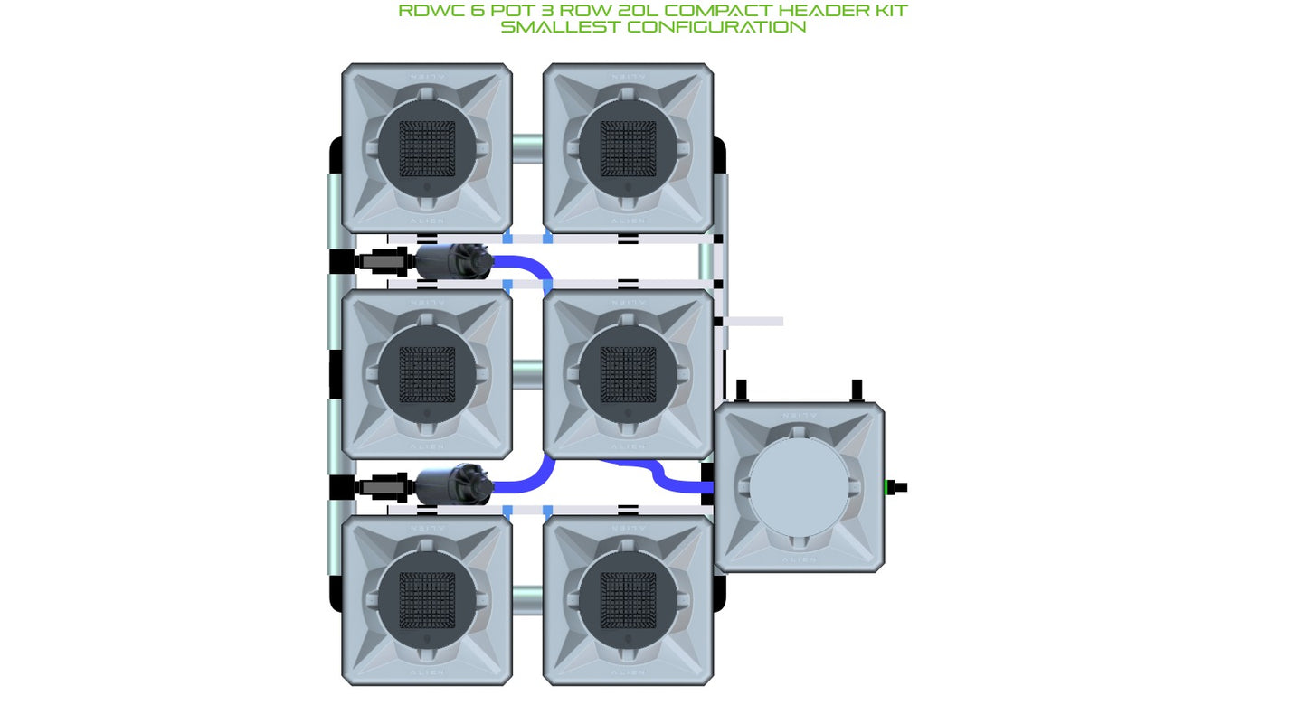 ALIEN Hydroponics RDWC 6 Pot 3 Row 20L Compact Header Kit product image 3