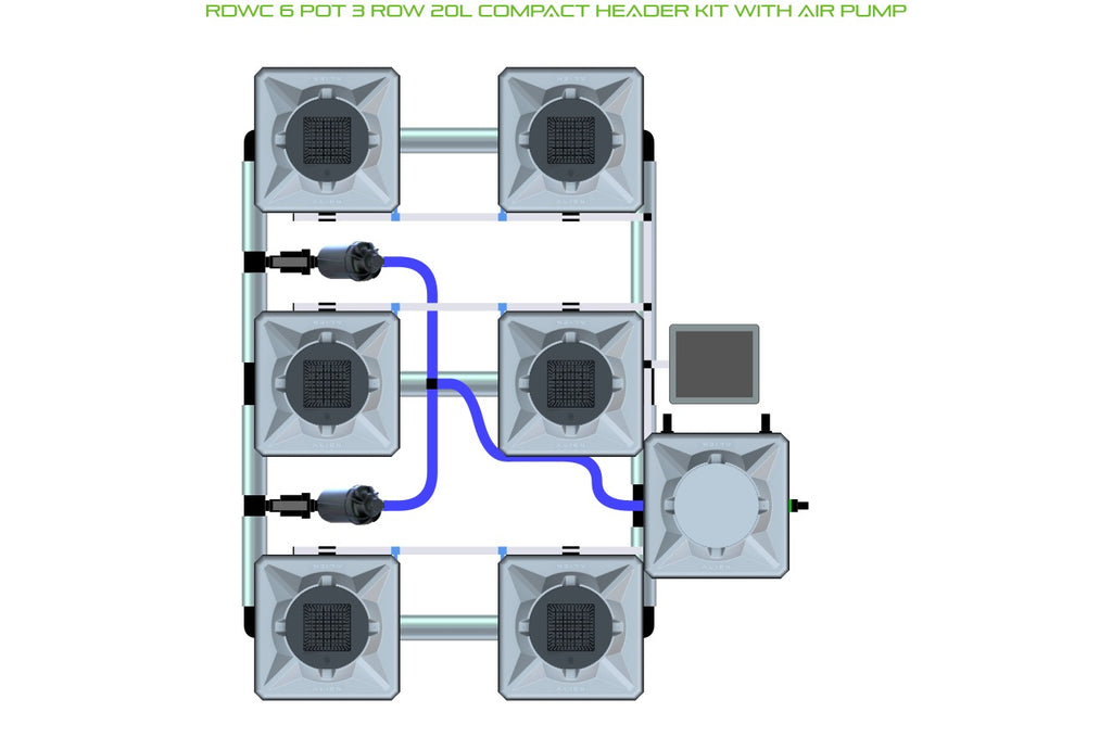 ALIEN Hydroponics RDWC 6 Pot 3 Row 20L Compact Header Kit with Air Pump product image 1