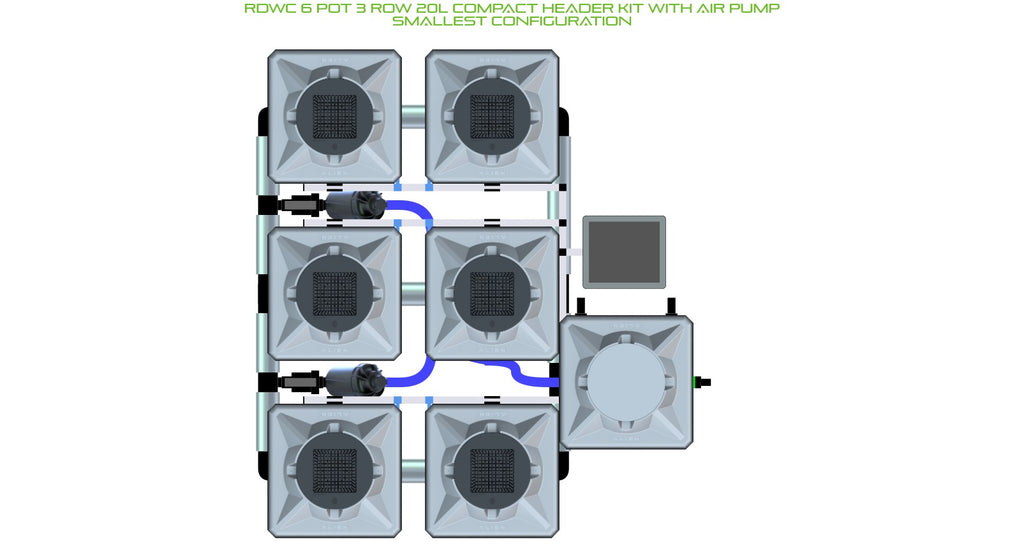 ALIEN Hydroponics RDWC 6 Pot 3 Row 20L Compact Header Kit with Air Pump product image 3